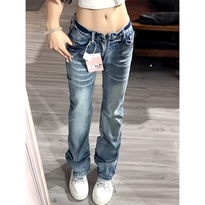 有货DK703-特批43猫须低腰微喇叭牛仔裤广东货源质量,杏色棉麻休闲裤配经典搭配图片