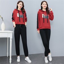 2023春季时尚休闲连帽撞色运动套装，女装运动套装，凯瑟曼