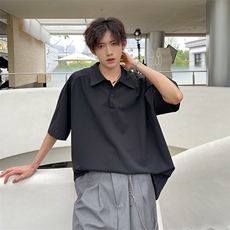 夏季新中式翻领短袖衬衫潮牌港风宽松休闲衬衣845P38，男装衬衫，电商A458A