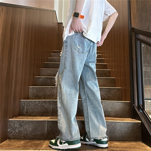k1080-p55-控78 M-5XL 现货oversize cleanfit风黄泥牛仔裤破洞图片