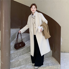 韩系白色双面呢羊毛大衣马甲两件套女2025新款ootd高级气质一整套，女装双面呢大衣，蝶眷