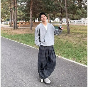 2025年春季新款百搭时尚舒适V领套头长袖毛衫慵懒风套头毛衣男女图片