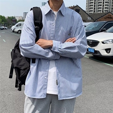 长袖条纹衬衫男韩版ins宽松帅气百搭学院风休闲衬衣外套CS224-p30，男装衬衫，星座1008