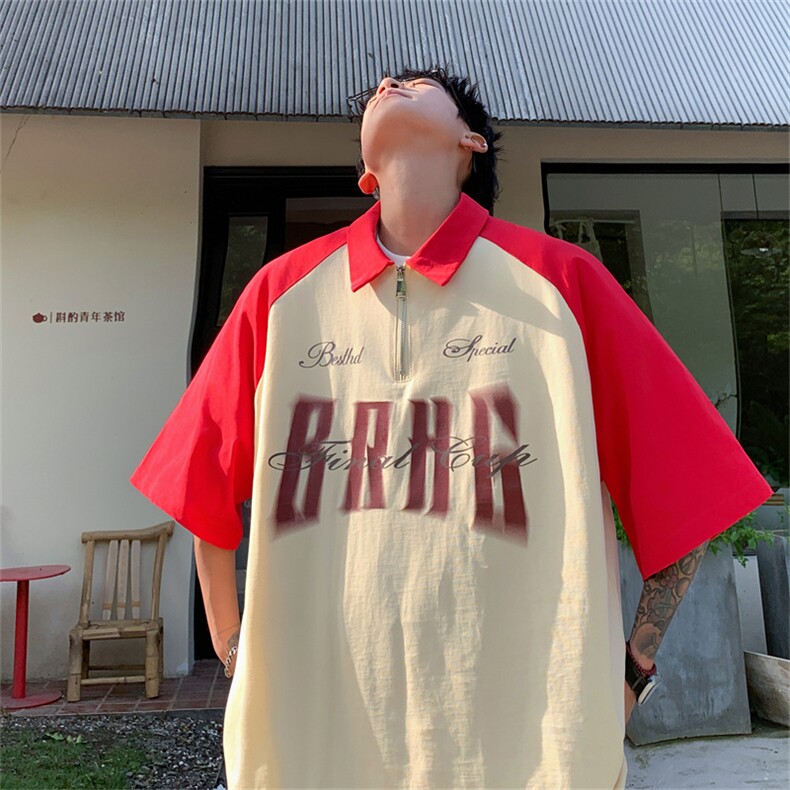 港风重磅全棉撞色插肩袖polo衫短袖男T恤XP2236-P45控78,男装T恤,电商B370