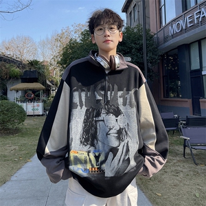 情侣款cityboy拼色插肩袖卫衣春季学生慵懒风上衣HY484P55控78图片