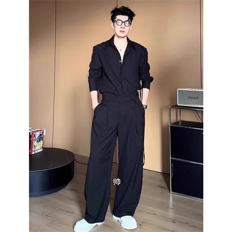 网图有货雅痞竖条纹设计感长袖衬衫男韩系氛围感穿搭A920-P40，男装衬衫，星座1505