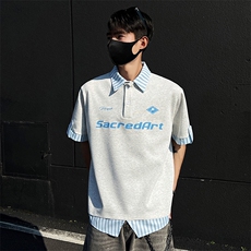 假两件短袖t恤男夏季韩版潮流港风宽松休闲潮牌体恤衫TT0352-P48，男装T恤，星座308B-2