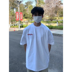 万针全刺绣工艺抖音得物高品质260克重磅纯棉双纱美式高街短袖T恤图片