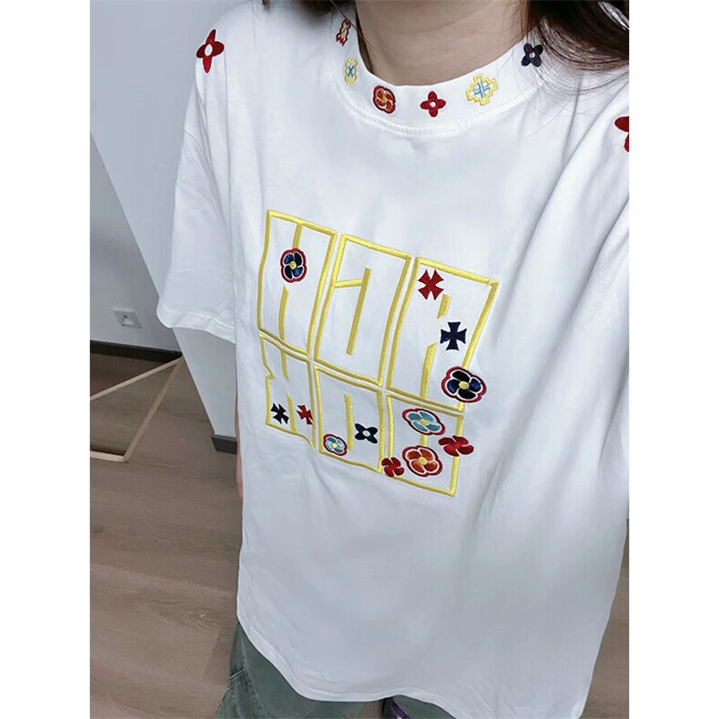 万针全刺绣工艺抖音得物高品质260克重磅纯棉双纱美式高街短袖T恤图片
