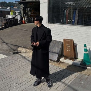 冬季新款毛呢大衣男过膝无羊绒韩版宽松落肩呢子中长款风衣男外套，男装风衣，星座710