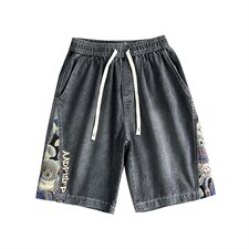 牛仔裤短裤男拼接小熊高街夏季工装裤子潮牌薄款五分裤N08810-P38，男装牛仔裤，星座308B-2