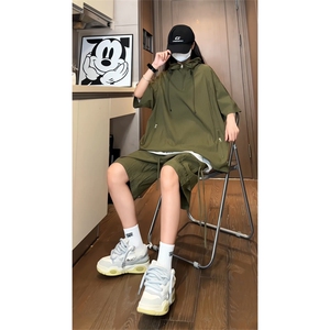 量大优  供视频 泡泡纱夏款连帽套装短袖短裤男XH74TZ-特P60图片