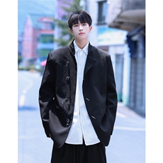 2026港风中式金属盘扣设计大码M-5XL西服潮流男XF77071P85控128，男装西服，星座227-7