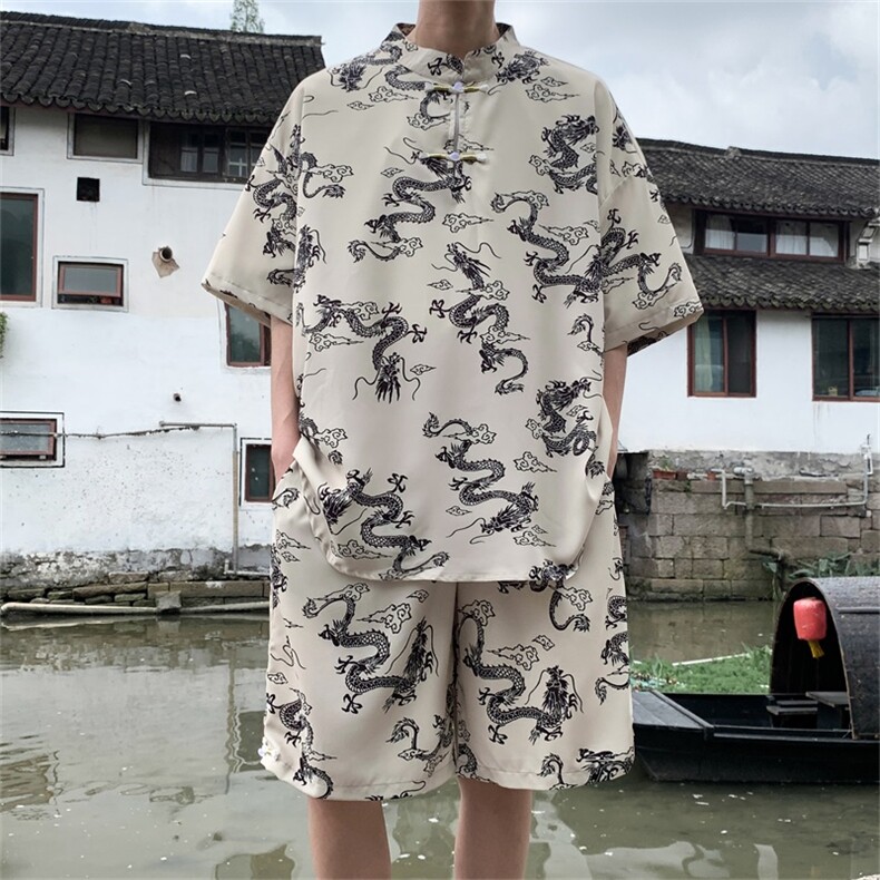 DSA028-TZ2402特P50量大优供视频新风龙纹冰丝短袖短裤套装男,男装休闲套装,电商A028