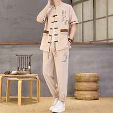 风夏季两件套男士冰丝宽松短袖套装民族男装汉服，男装T恤，星座1206（原A206）