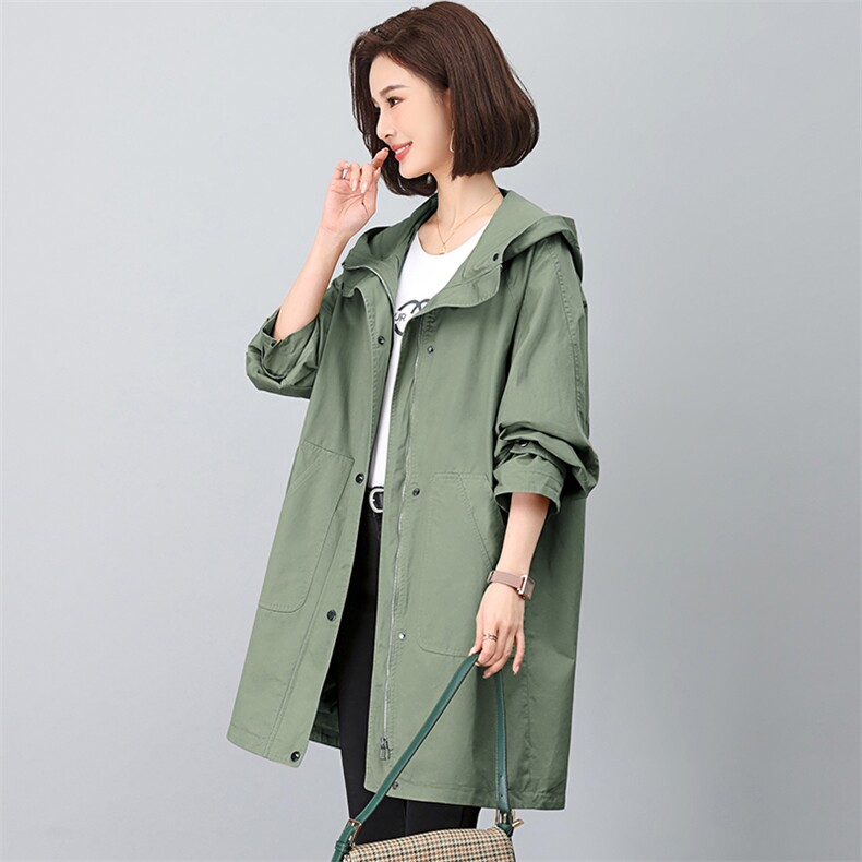 时尚潮流女装中长款休闲连帽风衣百搭显瘦气质外套,女装风衣,江忆布依