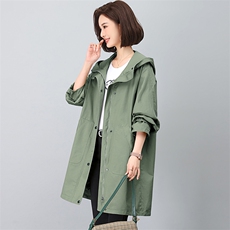时尚潮流女装中长款休闲连帽风衣百搭显瘦气质外套，女装风衣，江忆布依