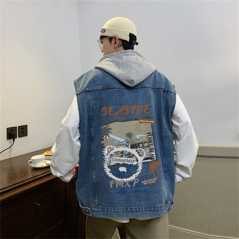 牛仔马甲背心男士秋季高街潮牌ins坎肩外套宽松休闲马夹MJ127-P68,男装背心/马甲,星座1103-3