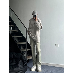 欧美高街vibe裤子嘻哈街头美式复古牛仔裤修身直筒显瘦微喇叭裤图片