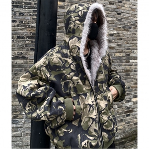 美式复古迷彩潮牌设计潮牌毛领外套棉服冬季加厚棉衣连帽棉服p108图片