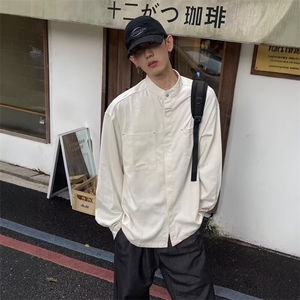 日系休闲衬衫男长袖秋季宽松百搭高级感立领开衫外套男CS3082图片