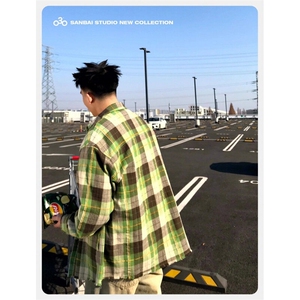 网络图 棉麻格子衬衫外套男女设计感小众防晒衬衣长袖上衣夏季图片