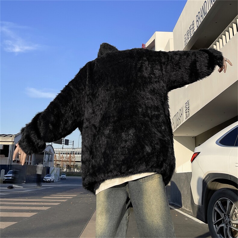 潮美式水貂绒字母马海毛连帽毛衣情侣款冬季小众针织衫毛绒上衣,男装针织衫/毛衣,星座505-2（原电商A260-1)