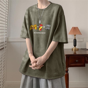 可设48小时发货支持抖音得物来样二开240克重磅美式麂皮绒短袖t恤图片