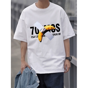 220克纯棉潮牌印花宽松圆领短袖t恤DT3268-特批19图片