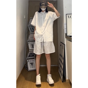 量大优 肌理感褶皱裂纹衬衫压皱套装 衬衫C2436-P45 裤K2438-P35图片