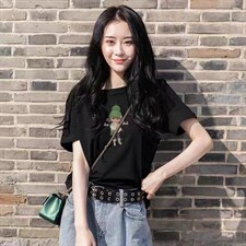 夏季新款时尚卡通女孩印花百搭纯色短袖T恤，女装T恤，L·H·X