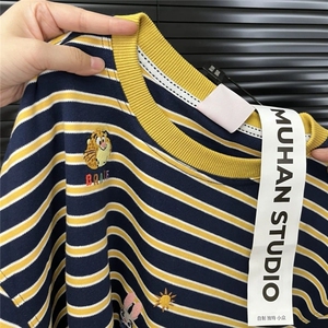 H0602-P35条纹刺绣夏季新款短袖T恤女图片