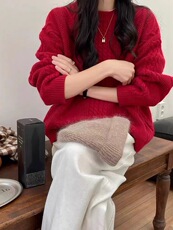 百搭时尚圆领花纹针织衫2025，女装针织衫/毛衣，思途羊绒