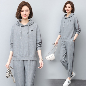 时尚休闲连帽卫衣套装女2022新款宽松显瘦运动服两件套图片