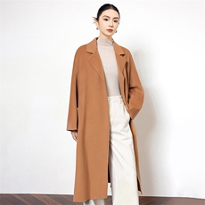 2025秋冬百搭时尚简约翻领长袖系绳羊绒大衣，女装羊绒大衣，黛娇羊绒