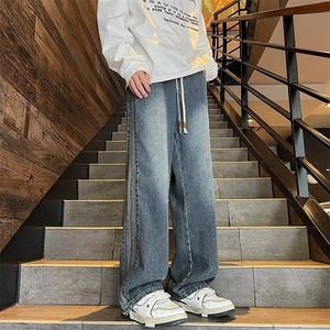 牛仔裤男秋冬季复古宽松直筒长裤青少年抽绳阔腿裤子 NZK503-P48图片
