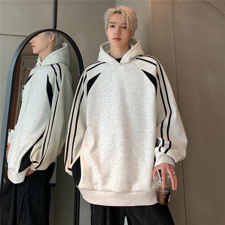抖音得物可二开360克65棉拼接连帽卫衣套头帽衫w087-p65,男装卫衣,电商C307