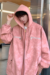 1连帽PU皮假两件复古金属装饰大码M-5XL夹克男JK77767P108控148图片