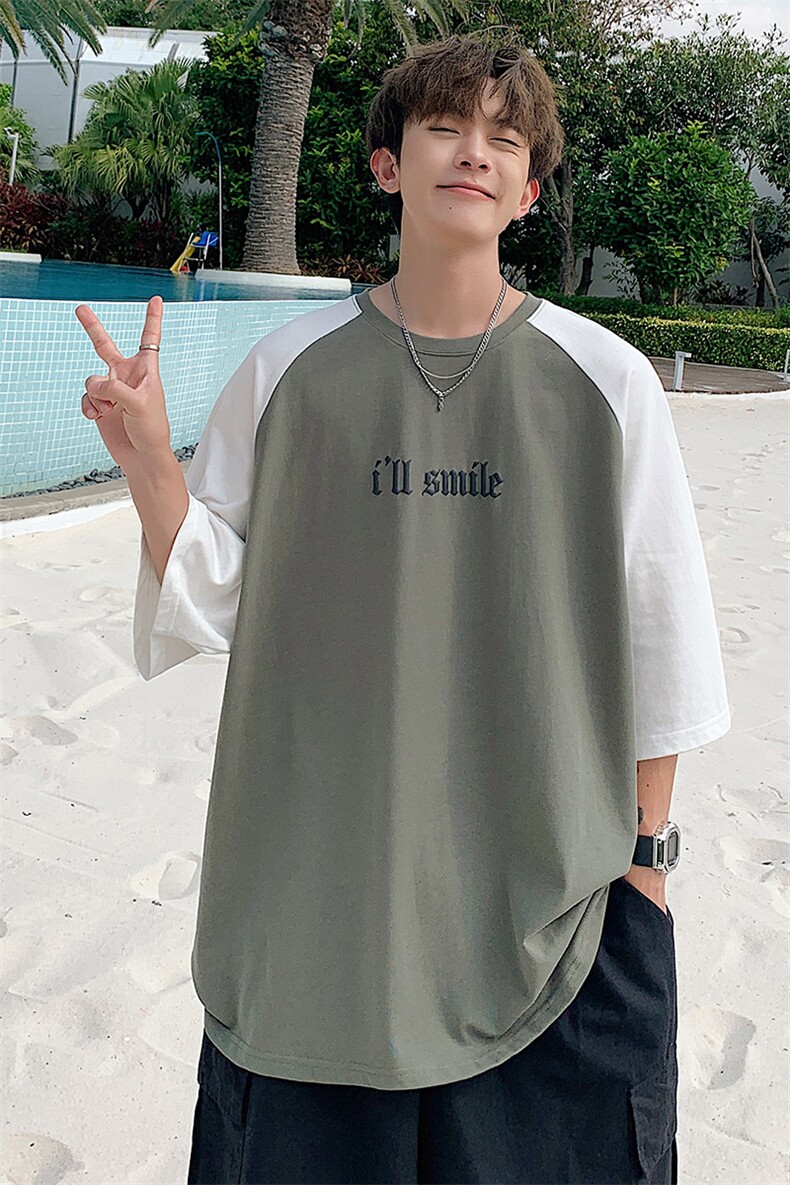 DX037P32港风情侣拼接短袖青少年学生百搭休闲潮流宽松,男装T恤,星座1204-3