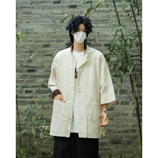 新中式男装中山装男女同款麻棉风复古中袖衬衣唐装C4538，男装民族服装，星座1116A-1（原606A）