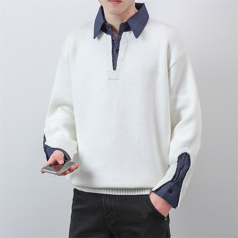 【直播】8643-P682025年秋季毛衣假两件POLO领男长袖针织衫,男装Polo衫,电商A113