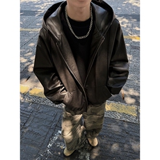 特批P100无差价秋季PU皮连帽大码高街复古夹克皮衣外套男J5239，男装夹克，电商A001-1