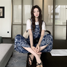 【新款】垂坠感印花背带裤女夏季连体裤2C353/8672/P120/K178，女装连体裤，2C353
