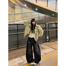 复古辑明线仿兔毛立领夹克男女冬季保暖情侣短款厚外套，男装夹克，星座506A