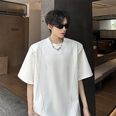 现货垫肩设计缉明线百搭休闲潮男T恤A071-T66-P40，男装T恤，电商A071