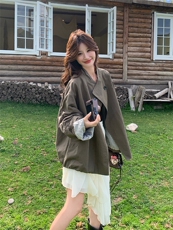 休闲风立领纯色常规宽松型女风衣百搭洋气秋季宽松春秋气质小个子，女装风衣，浙宝301