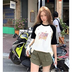 抖音得物品质二开240克宽松纯棉美式潮牌插肩三杠织带短袖T恤，男装T恤，电商A486