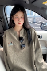 秋季新款V领腊肠狗刺绣设计肌理感大码长袖T恤男T51122-特P28控48，男装T恤，电商A001-1