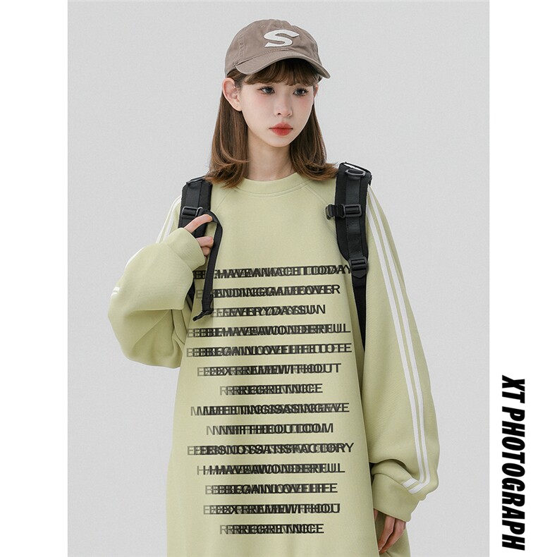 中性 340G珠地条纹织带字母印花圆领插肩袖卫衣 B8904 P45控68图片