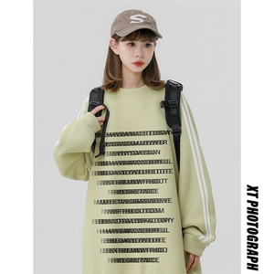 中性 340G珠地条纹织带字母印花圆领插肩袖卫衣 B8904 P45控68图片